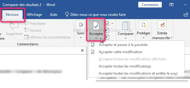 Accepter les modifications - Révision d'un document Word