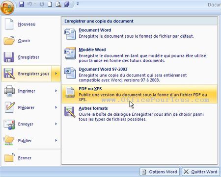 Enregistrer sous PDF ou XPS - Office 2007