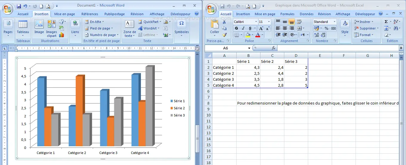 Graphique dans Word avec sa feuille de données Excel