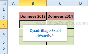 Quadrillage Excel désactivé