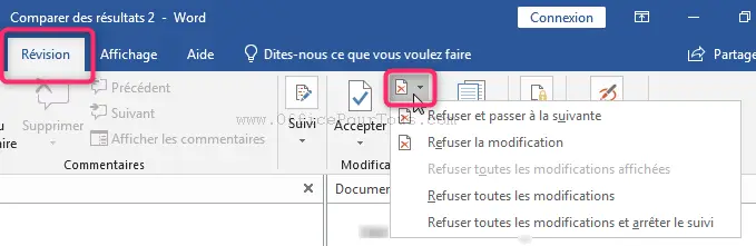 Refuser les modifications - Révision d'un document Word