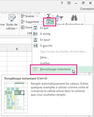 Remplissage instantané - Excel 2013