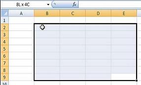 Indication dans la zone nom de la plage de cellules sélectionnée dans Excel