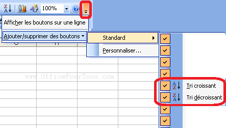 Ajouter le bouton tri à la barre d'outils standard - Excel 2003