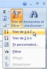 Bouton "Trier et filtrer" de l'onglet "Accueil" du ruban - Excel 2007, 2010 et 2013