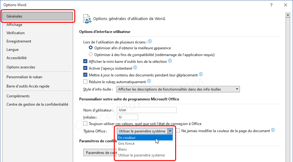 Changer la couleur de l'interface de MS Office 2013 et ultérieures
