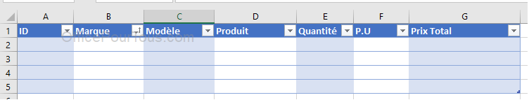 Colonnes à bandes - Tableau Excel
