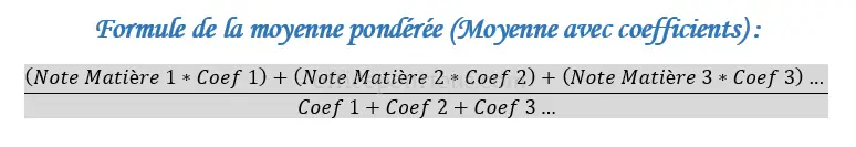 Formule de calcul de la Moyenne Pondérée