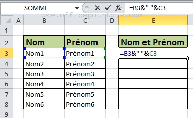Formule de concaténation sur Excel