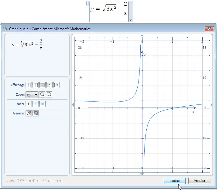 Graphique avec Microsoft mathematics - word 2010-2007