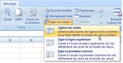 Libérer les volets figés dans Excel