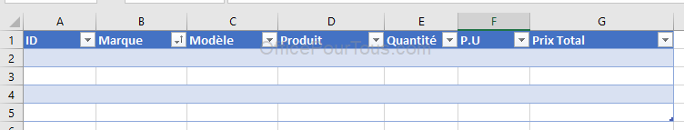 Lignes à bandes - Tableau Excel