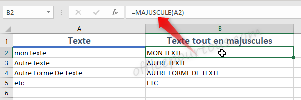 Mettre en majuscule dans Excel en utilisant la fonction MAJUSCULE