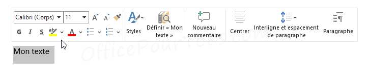 Mini-barre d'outils - Word