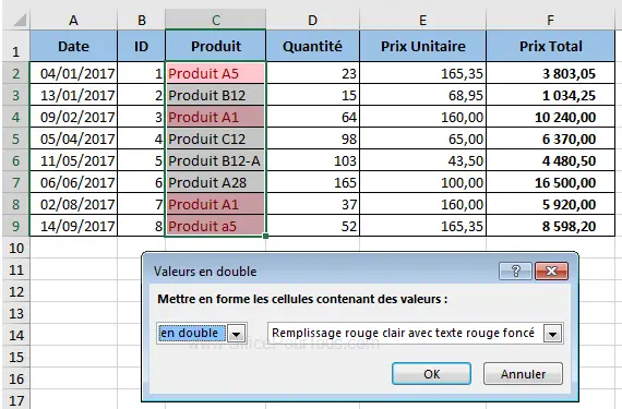 Mise en forme conditionnelle Excel - Mettre en surbrillance les valeurs en double
