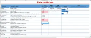 Modèle Excel Liste de tâches avec catégories et barres de données