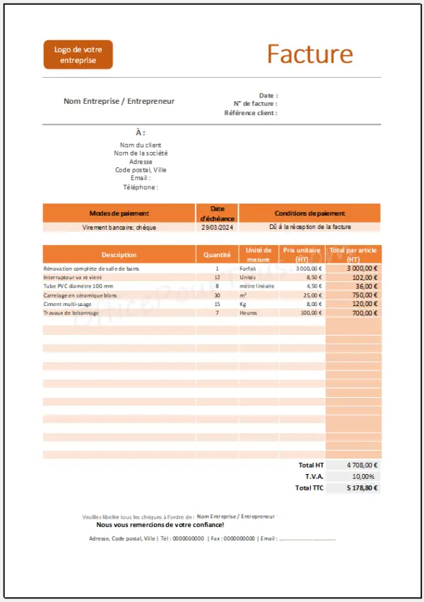 Modèles de factures Excel – OfficePourTous