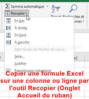 Outil Recopier du ruban Excel