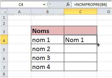 Mettre la première lettre en majuscule dans Excel en utilisant la fonction NOMPROPRE