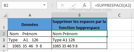 Supprimer espace Excel - Fonction Supprespace