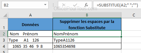 Supprimer espace Excel par la fonction Substitute