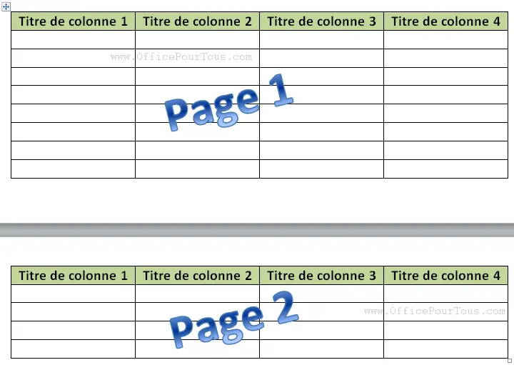 Tableau avec titres des colonnes répétés sur plusieurs pages Word