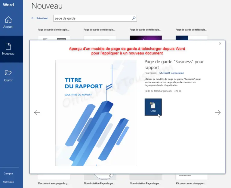 Enregistrer Page De Garde Business Word www.officepourtous.com