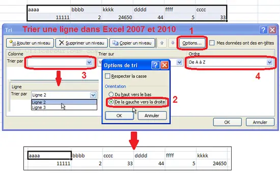 Trier une ligne dans Excel 2007, 2010 et 2013