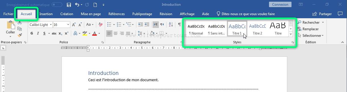 Appliquer un style de titre dans Word