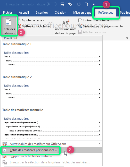 Word - Créer une table des matières personnalisée